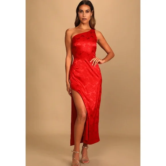 Lulus Dresses Lulus Chasing Desire Red Satin Jacquard One